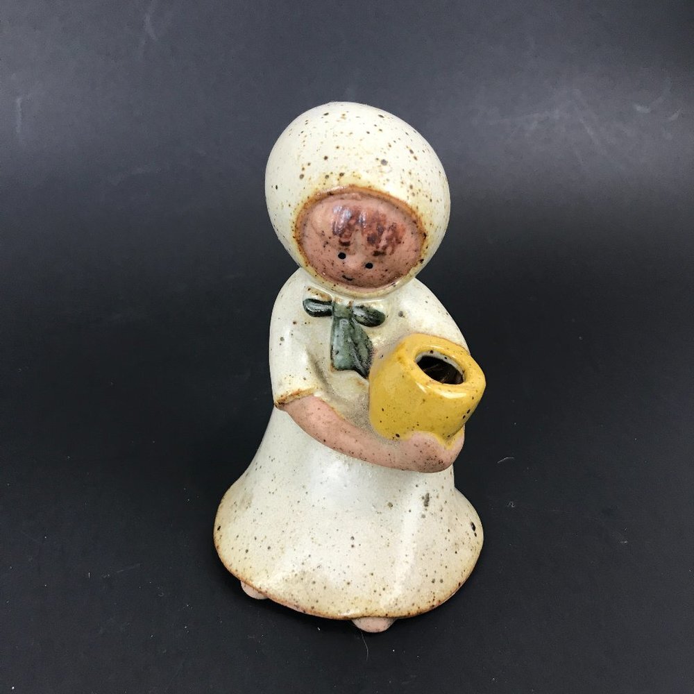Vintage UCTI Stoneware Art Pottery, girl holding flower pot